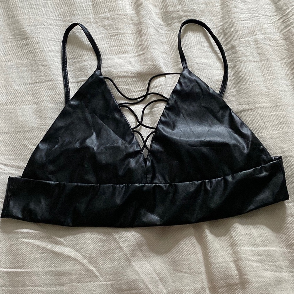 Black Leather Strappy Bralette